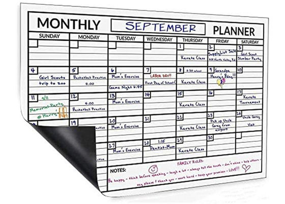 Papel Frigorífico Magnético Planeador Mensal Magnético 12 por 16 polegadas Calendário de borrado a seco personalizado com quatro marcadores de tampa magnética brilhante para fácil