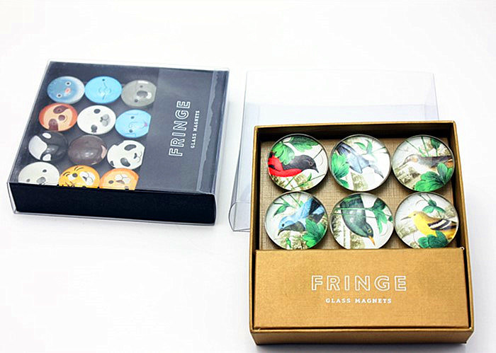 Ímã de geladeira de domo de vidro de cristal com impressão de foto personalizada de 25mm, 40mm, 50mm com embalagem de caixa de presente
